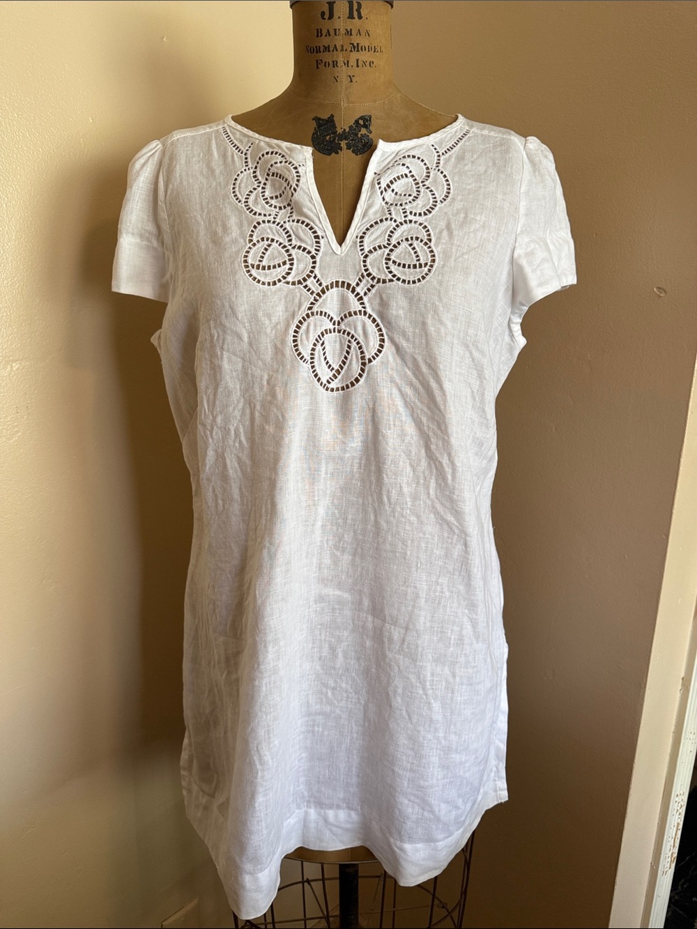 Marks & Spencer 100% Linen White Embroidered Tunic Dress UK 16 US 12